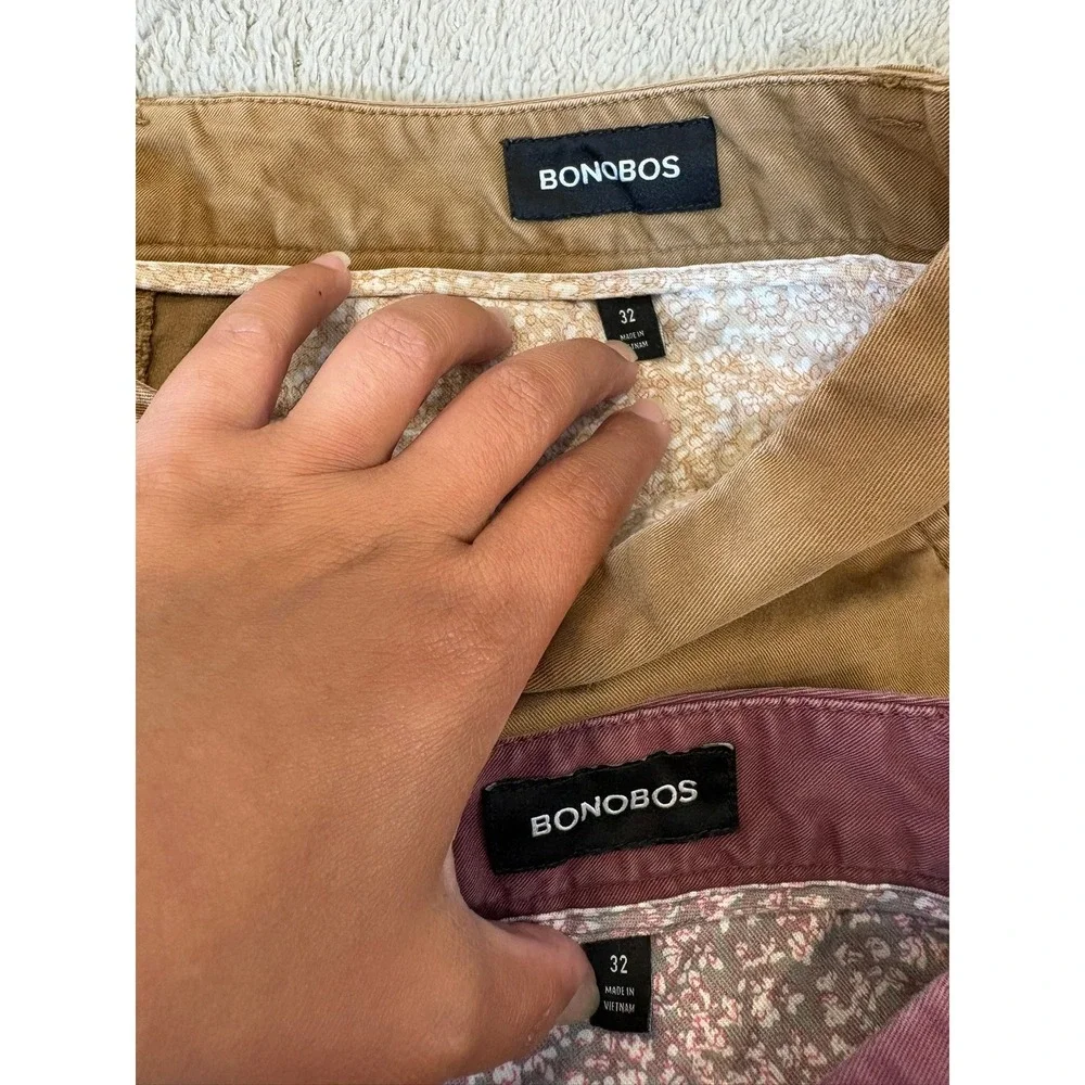 Bonobos Mens 32 (34) Washed Chino Shorts Lot 2 Pair Tan Burgundy Stretch 8